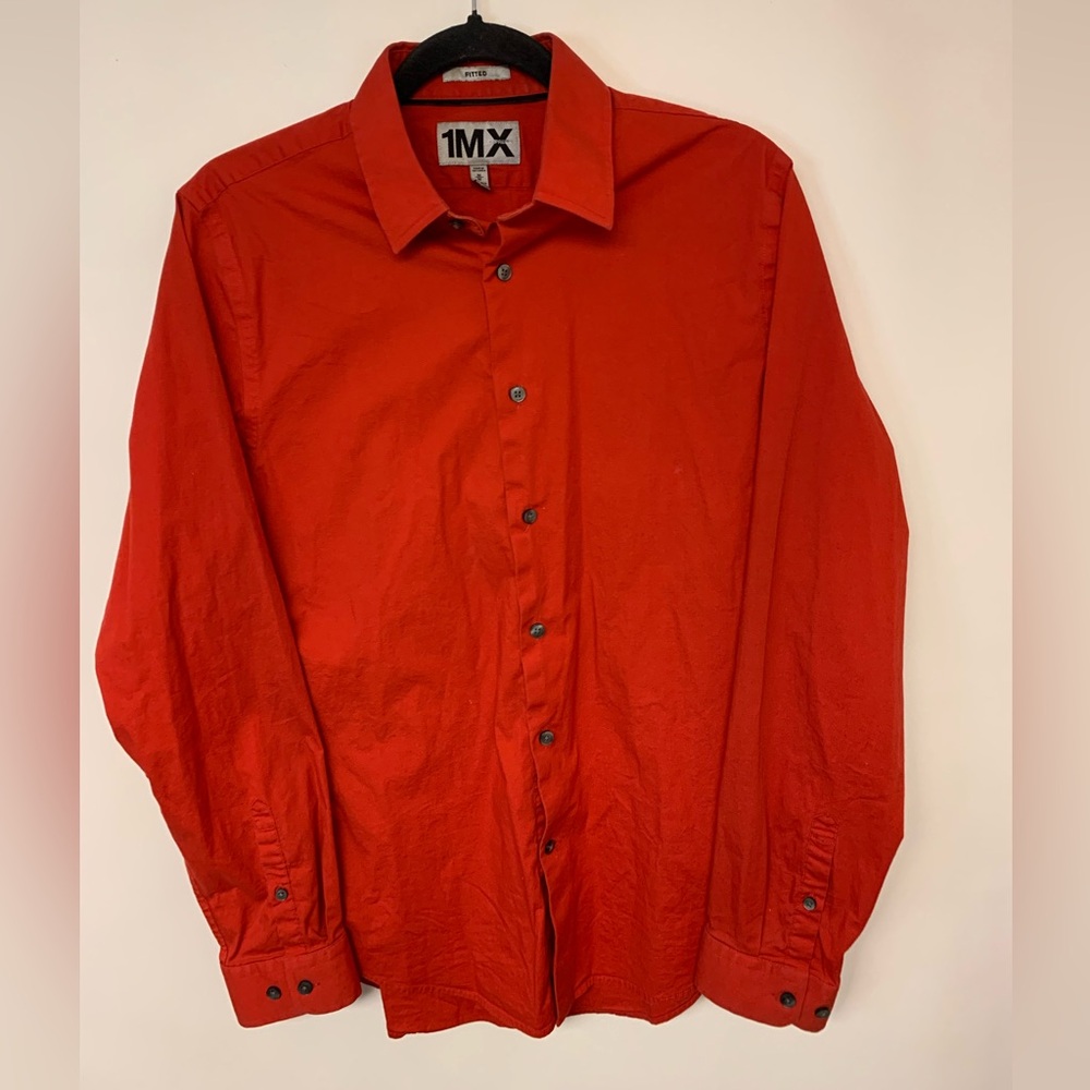 Express Button Down Shirt Red Preppy Business Fitted Timeless Mens Sz 15 1/2 M